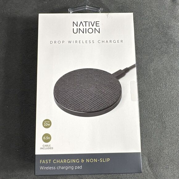 Native Union Drop - Wireless Charger [Qi Certified] 10W Gray‎ with USB-C Cable - Picture 1 of 3